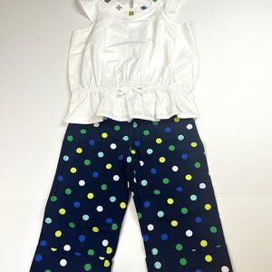 Gymboree Girl Fashion Flower Polka Dot Cuff Capri Pant & Ruffle Top Size 5